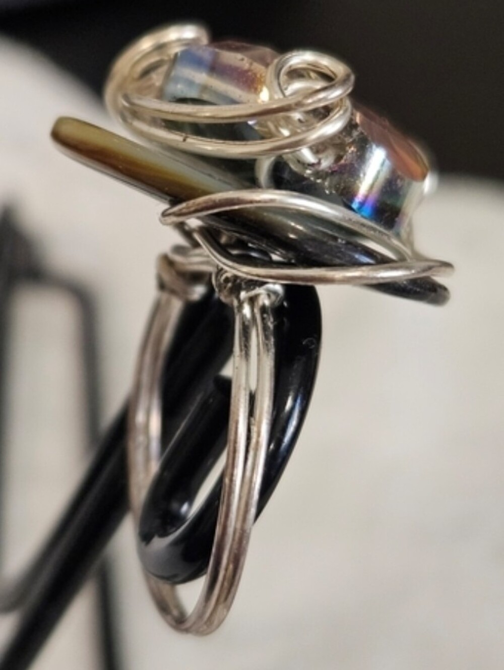 Silver Wire-Wrapped Mystic Topaz Statement Ring - Purple Accent